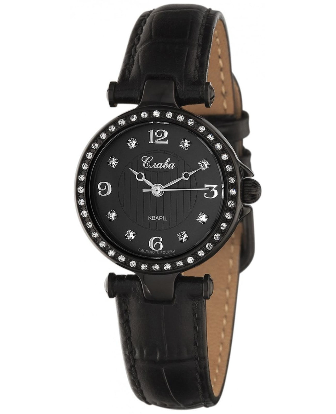 Слава Слава Браво 5094056/2035  5094056/2035 кварцевые женские часы черный циферблат, браслет кожаный — вид спереди